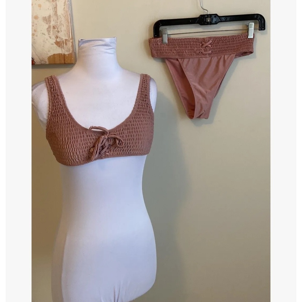 Topshop Shirred Bikini Rose Top size 6 Bottoms size 4
